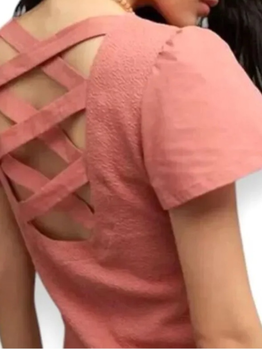 Anthropologie top, coral color, lace up back - Picture 2 of 4